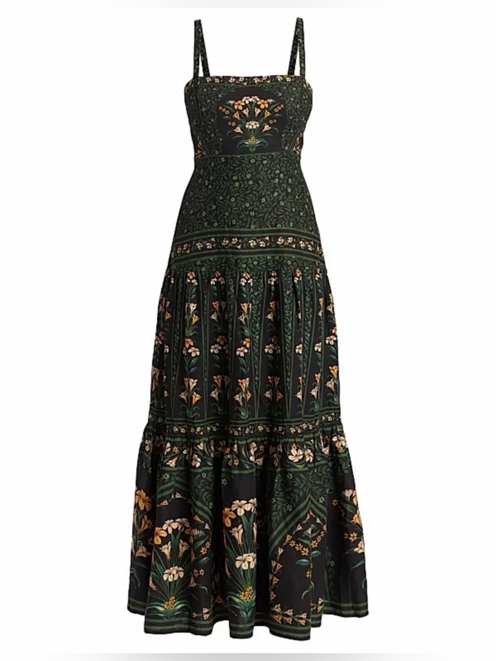 FARM RIO Flowers Arch Sleeveless Linen Blend Midi Dress
